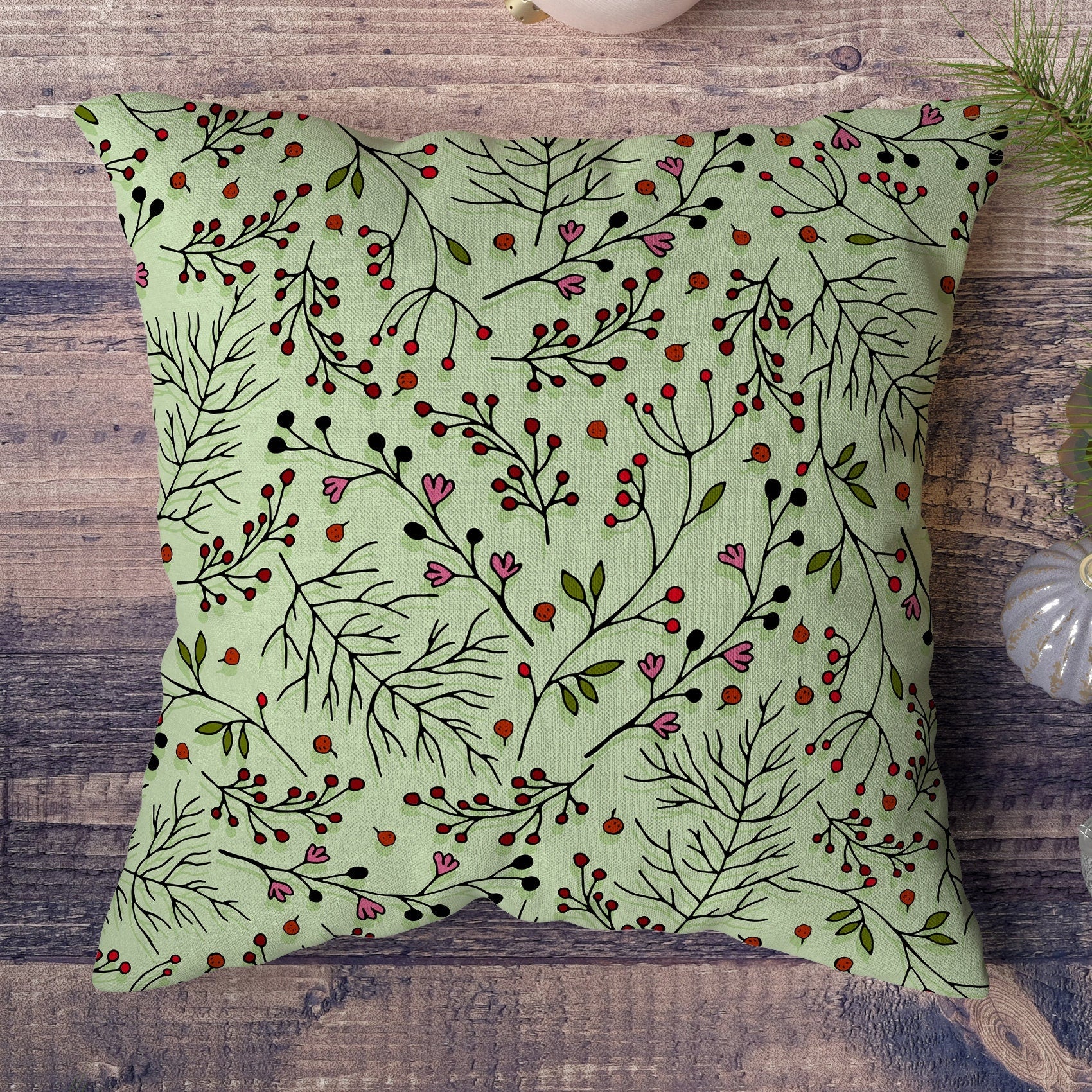 Christmas Berry Pillow Case, Xmas Throw Pillow Cover, Holly Flowers Pillow, Christmas Pillow Case, Christmas Ornaments Home Decor Pillow