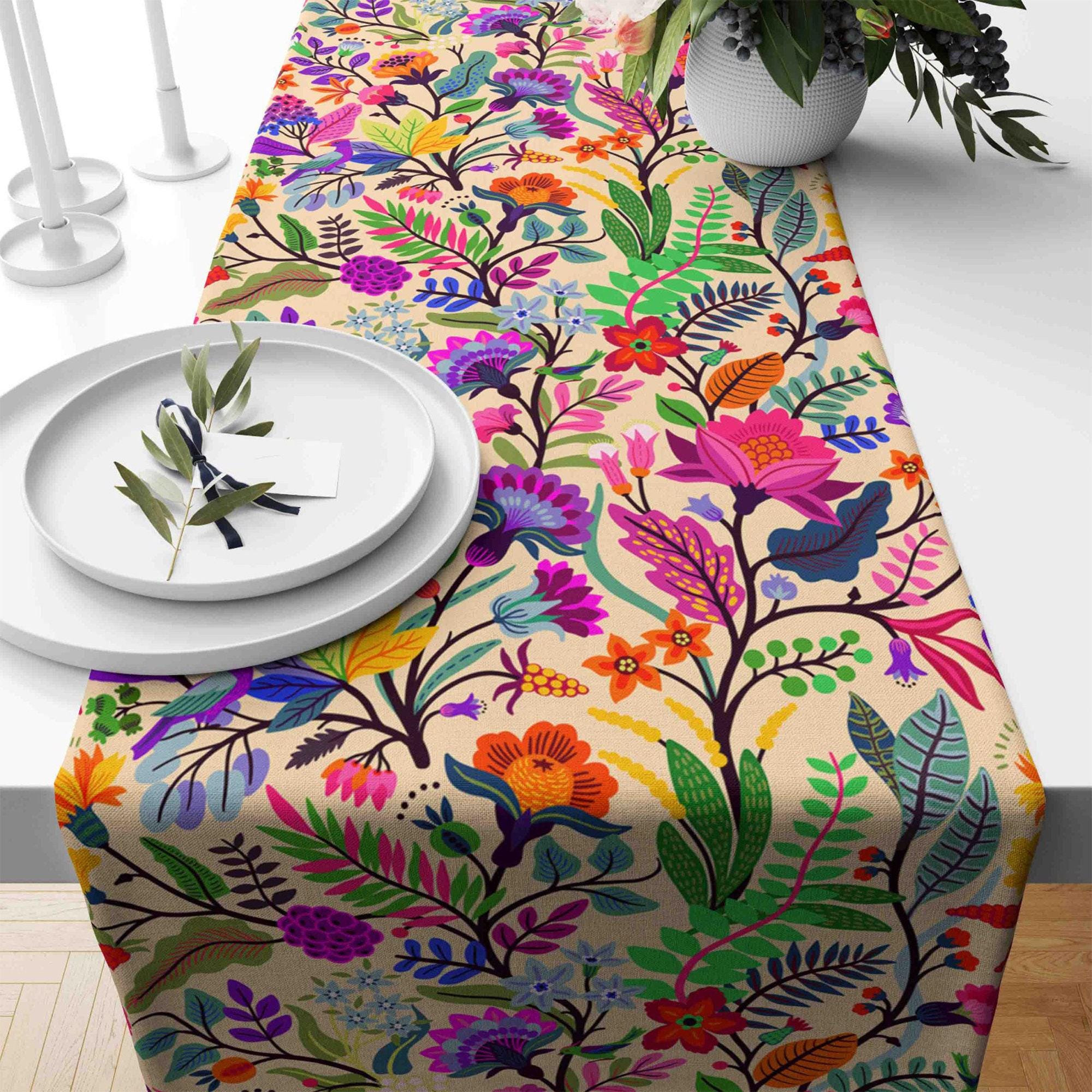 Floral Table Runner, Flowers Print Table Runner, Wildflovers Table Runners, Purple Table Runner, Print Floral Table Runner