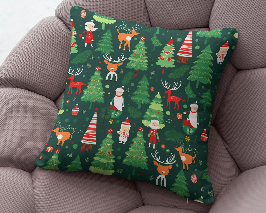 Vintage Christmas Pillow Covers, Christmas Pine Tree Cushion Cover, Modern Vintage Xmas Pillow Cover, Holly Pine Tree Pillow Cover