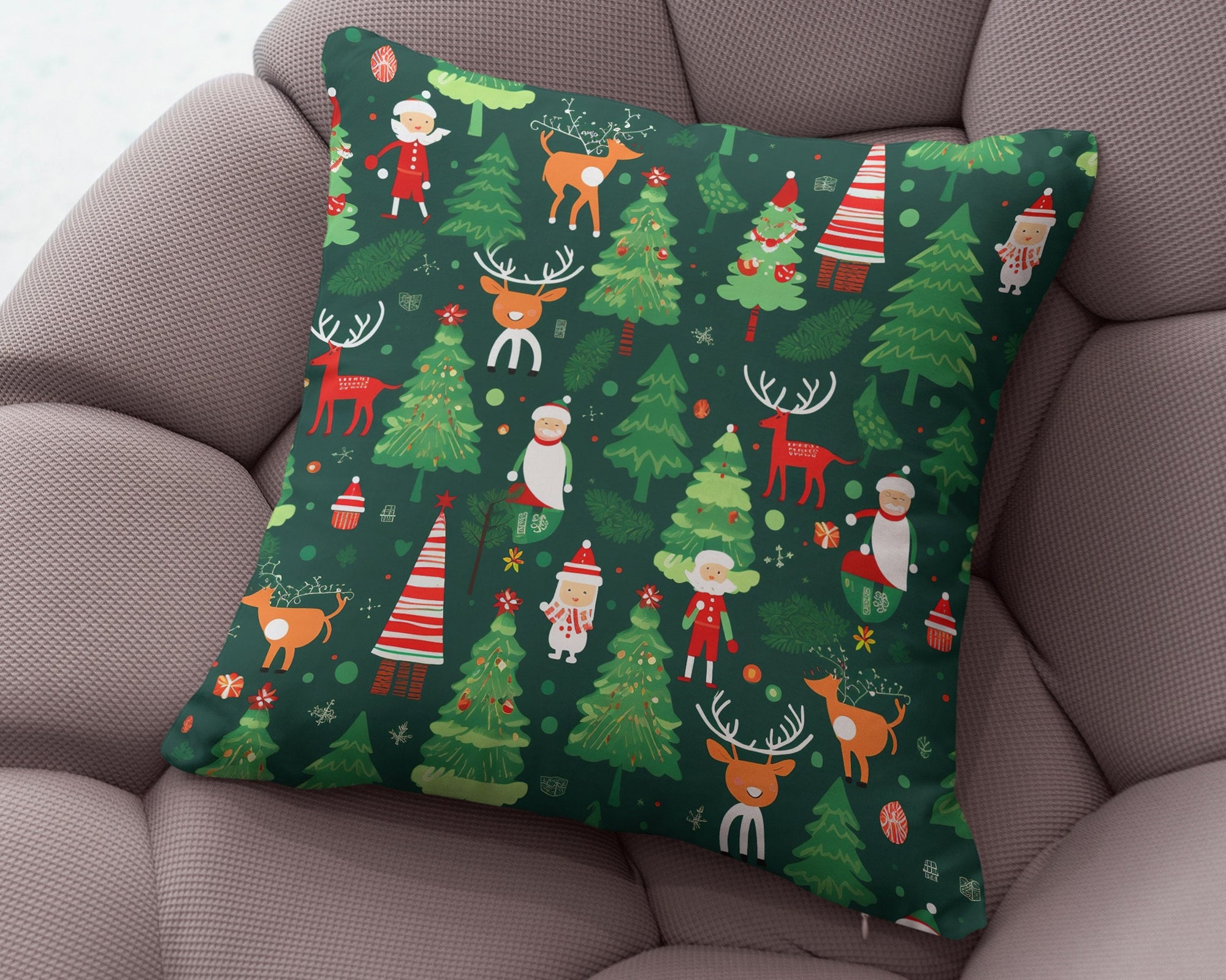 Vintage Christmas Pillow Covers, Christmas Pine Tree Cushion Cover, Modern Vintage Xmas Pillow Cover, Holly Pine Tree Pillow Cover