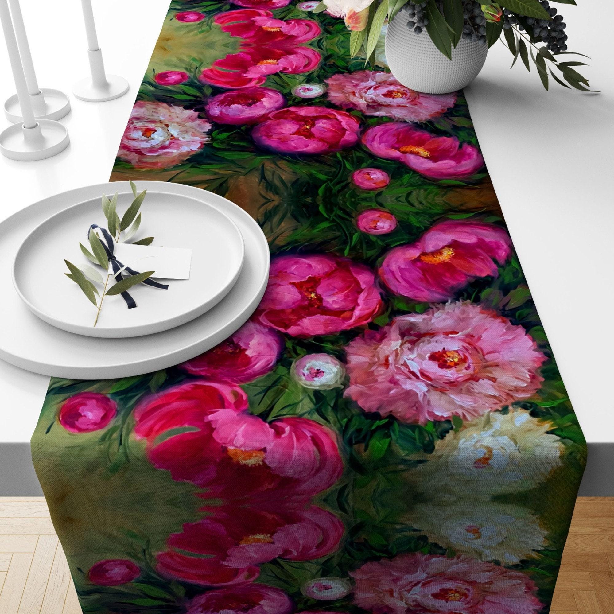Butterfly Table Runner, Pink Floral Table Runner, Flowers Print Table Runner, Purple Table Runner, Print Table Runner, Table Runner