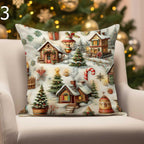 Christmas Deer and Santa Claus Decor Cushion Cover, Christmas Candy Stick Pillowcase,  Xmas Ornaments Cushion Cover, Xmas Throw Pillow Cover