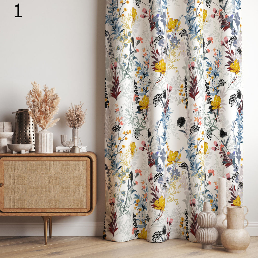 Floral Window Curtains, Wildflowers Curtain Panels, Farmhouse Floral Blackout Curtain, Flowers Grommet Curtain, 70s 80s Floral Print Drapes