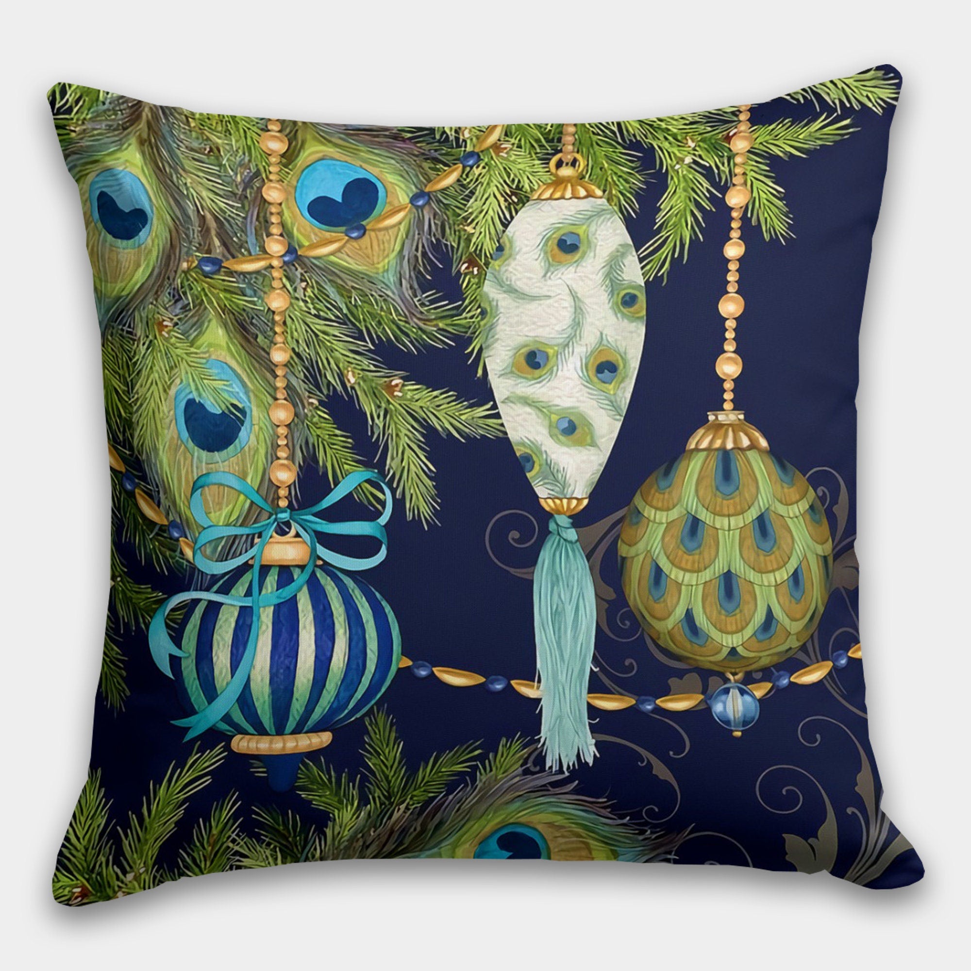 Christmas Peacock Pillow Cover, Christmas Peacock Pillowcase, Peacock Pillow Covers, Christmas Peacock Home Decor, Peacock Cushion Cover