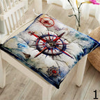 Nautical Square Chair Pad, Ocean Chair Cushion with Ties, Marine Chair Pads with Ties, Coastal Patio Chair Cushions, Summer Chair Cushions