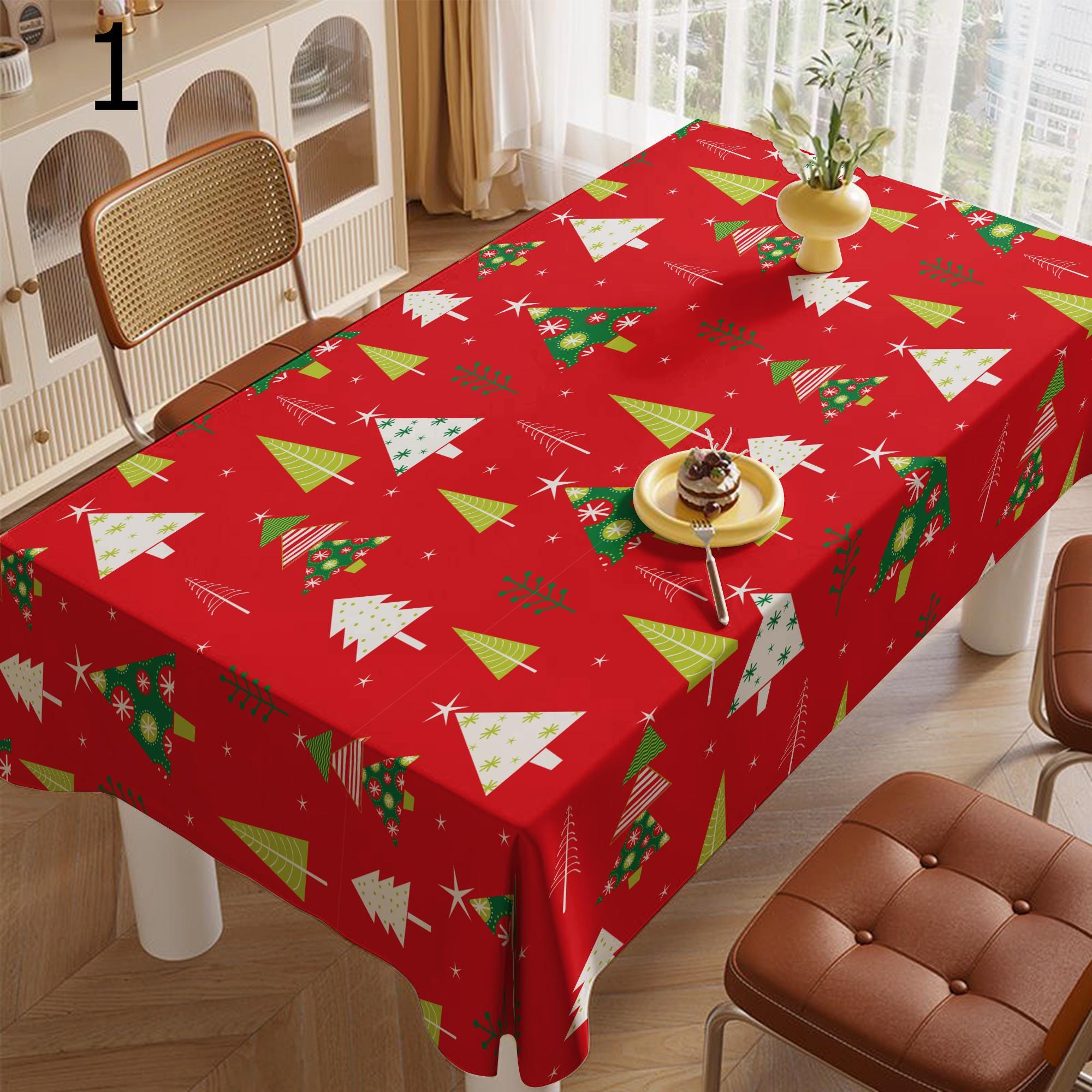 Christmas Tablecloth, Christmas Pine Trees Tablecloth, Xmas Pine Tree Printed Tablecloth, Christmas Rectangle Table Cloth