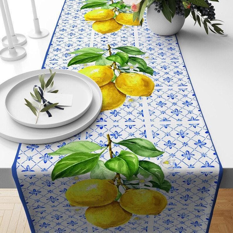 Lemon Table Runners, Yellow Lemon Table Runner, Kitchen Lemon Tablecloth, Lemon Kitchen Dining Table Runners