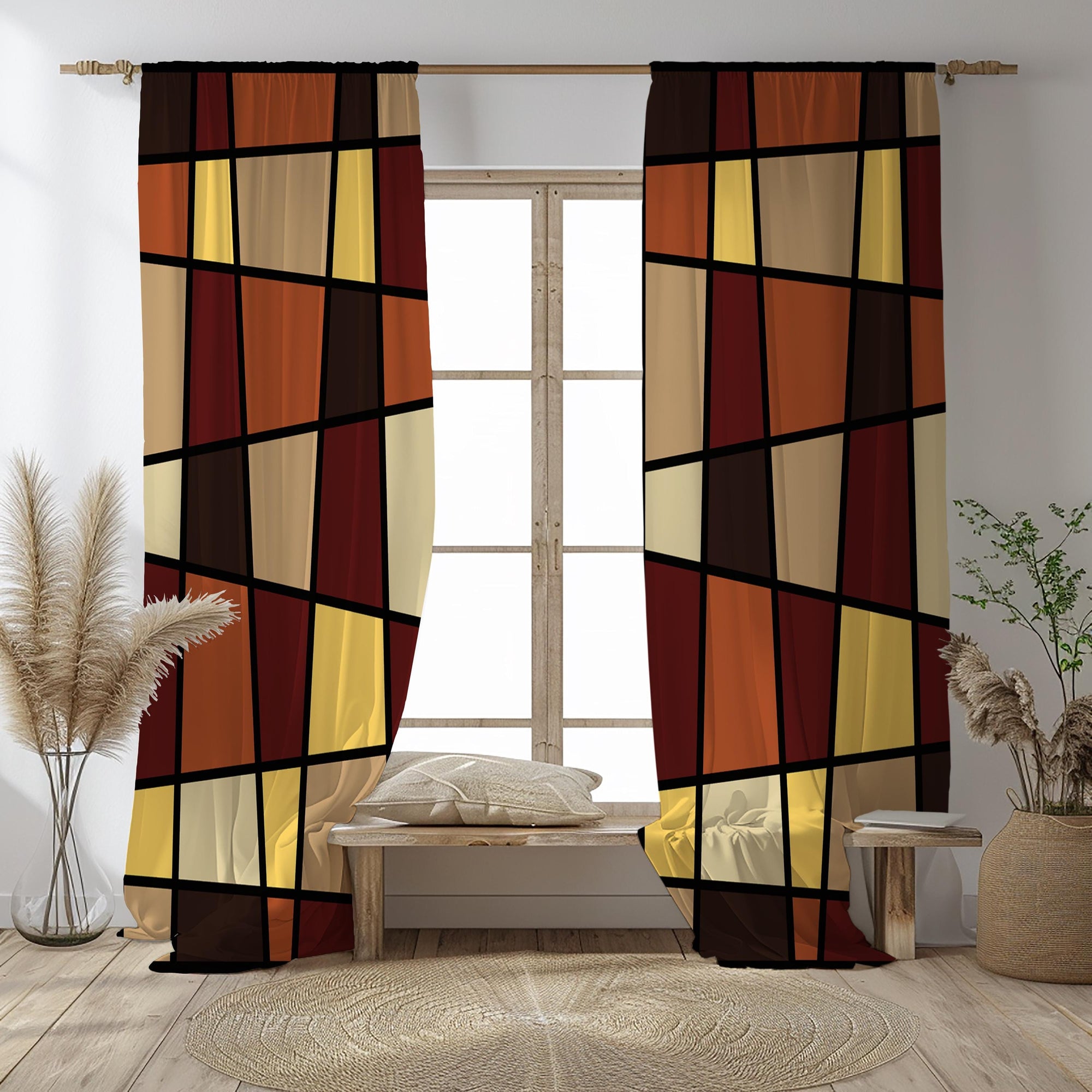 Mid Century Modern Curtains, 70's 80's 90's Geometric Curtain, Retro Vintage Drapes, Retro Window Curtain Panels, Retro Living Room Curtains
