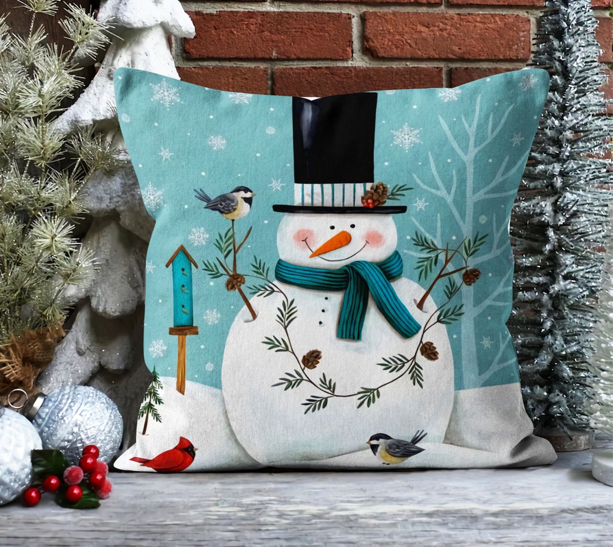 Christmas Pillowcase, Snowman Christmas Pillow Cover, Snowflakes Christmas Pillow Cover, Xmas Holiday Decor, Christmas Home Decor