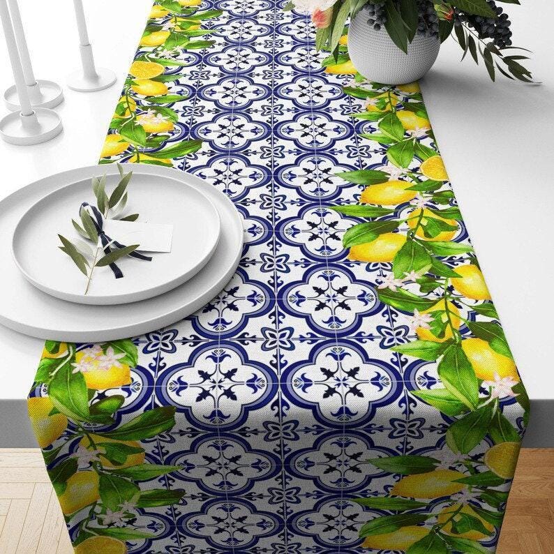 Lemon Table Runners, Yellow Lemon Table Runner, Kitchen Lemon Tablecloth, Lemon Kitchen Dining Table Runners