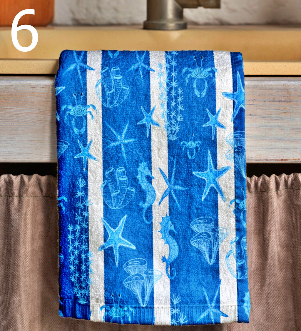 Starfish Hand Towel, Nautical Tea Towel, Sea Animals Hand Towel, Coastal Kitchen Tea Towel, Ocean Hand Towels,  Maritime Dish Towel