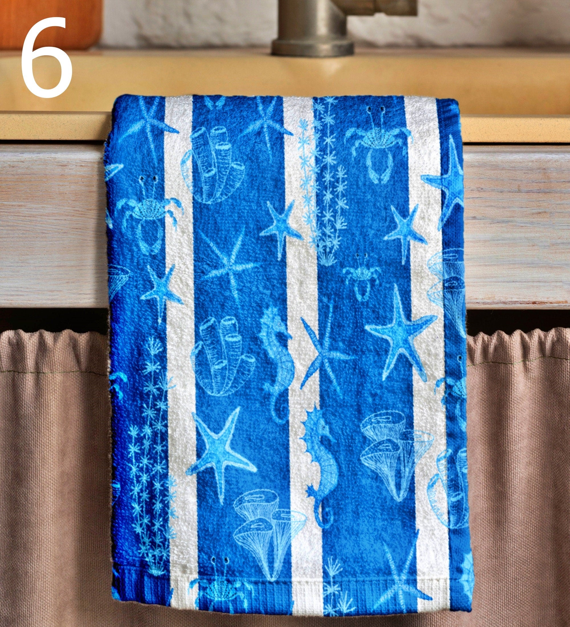Starfish Hand Towel, Nautical Tea Towel, Sea Animals Hand Towel, Coastal Kitchen Tea Towel, Ocean Hand Towels,  Maritime Dish Towel