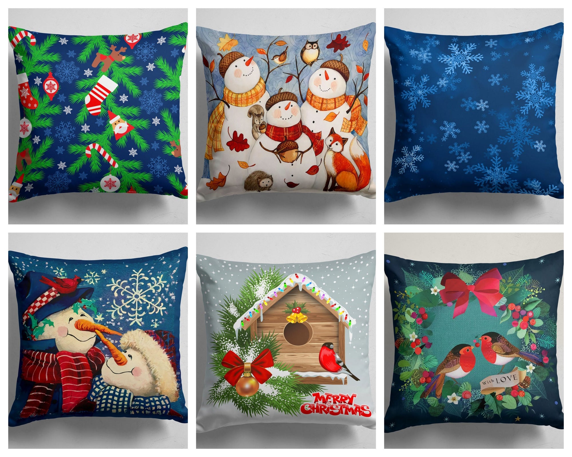 Christmas Pillow Cover, Snowman Pillow Cover, Snowflakes Christmas Pillowcase, Xmas Holiday Decor, Christmas Home Decor