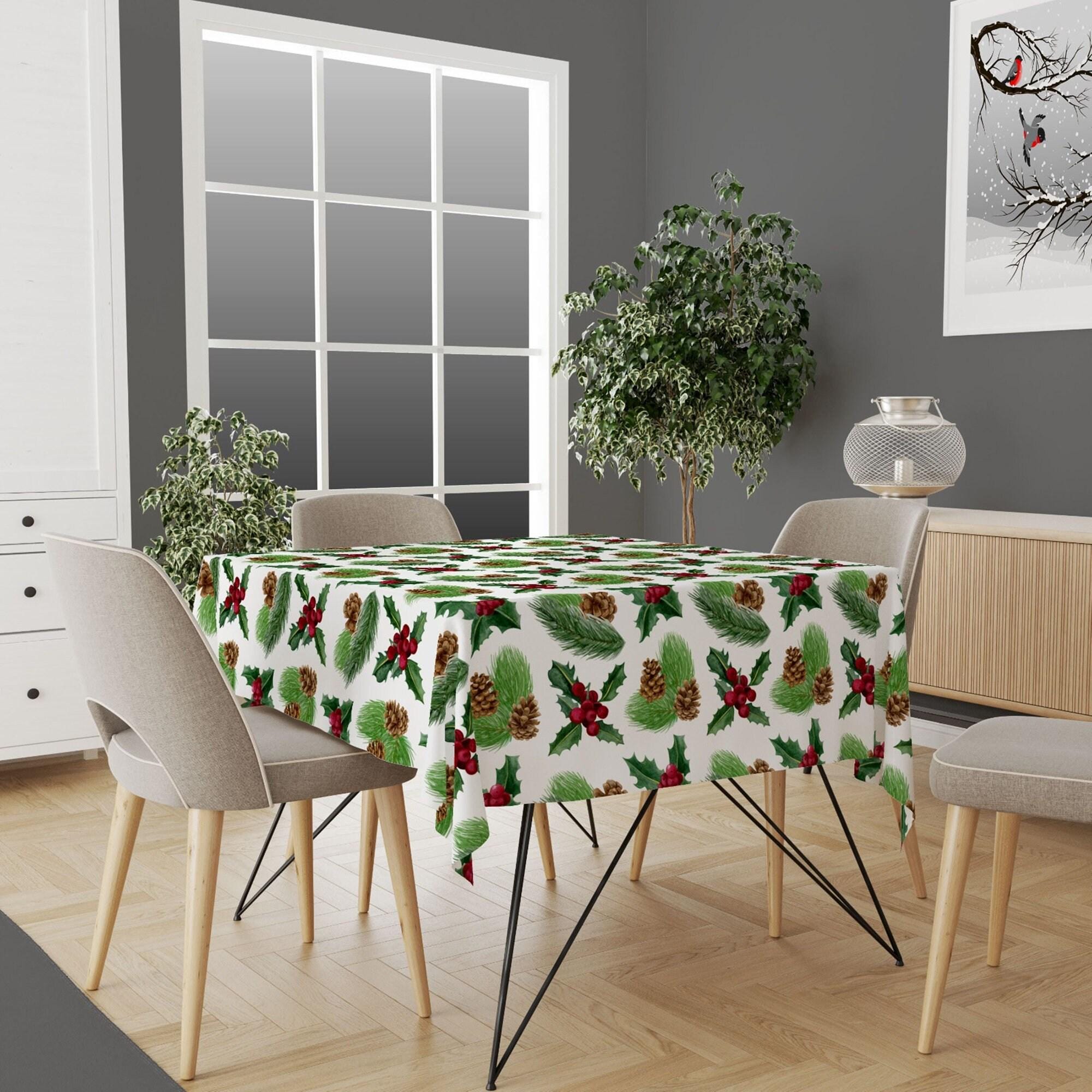 Christmas Tablecloth, Holly Red Berry Tablecloth, Xmas Kitchen Decor, Christmas Green Tablecloth, Christmas Dinner, Holly Berry Tablecloth