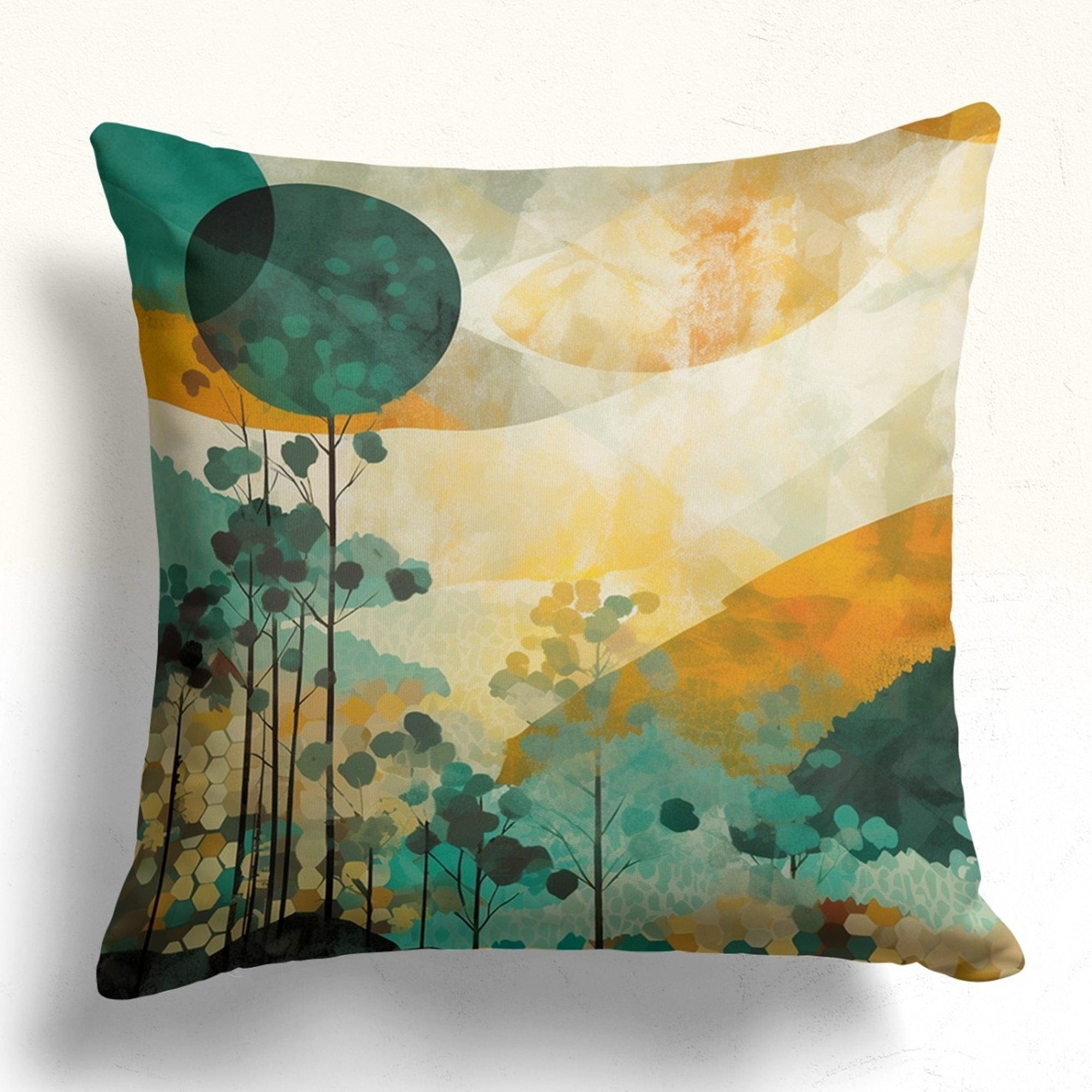 Landscape Abstract Pillow Cover, Boho Floral Abstract Pillowcase, Painting of a Landscape Pillow Case, Abstract Boho Throw Pillow Covers,