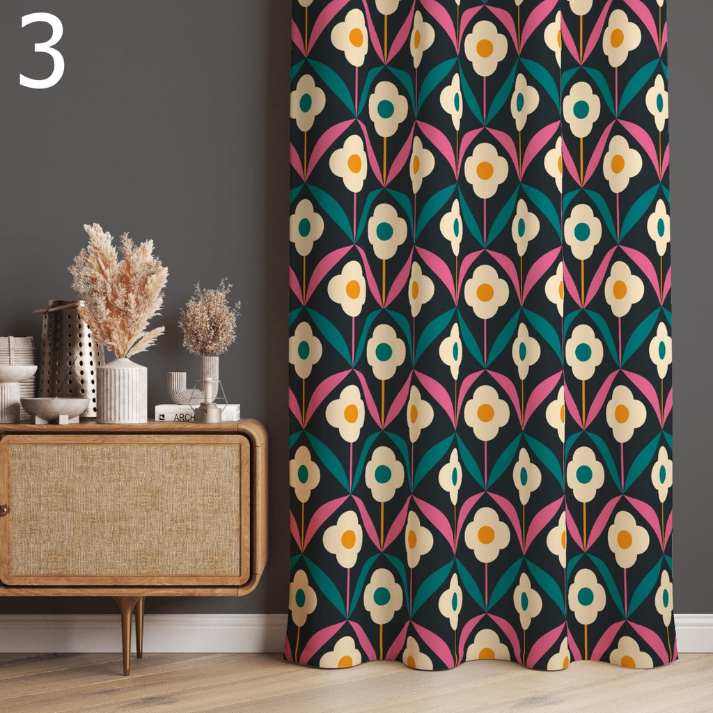 Retro Curtains, Mid Century Style Curtain Panels, 70s Retro Window Curtains, Retro Boho Curtains, Mid Century Colorful Printed Curtain