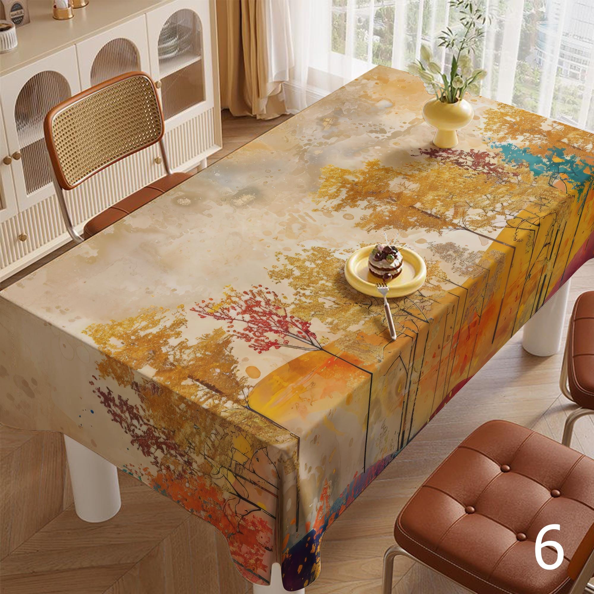 Fall Landscape Tablecloth, Multicolor Autumn Landscape Tablecloth, Thanksgiving Printed Tablecloth, Fall Abstract Leaf Table Covers