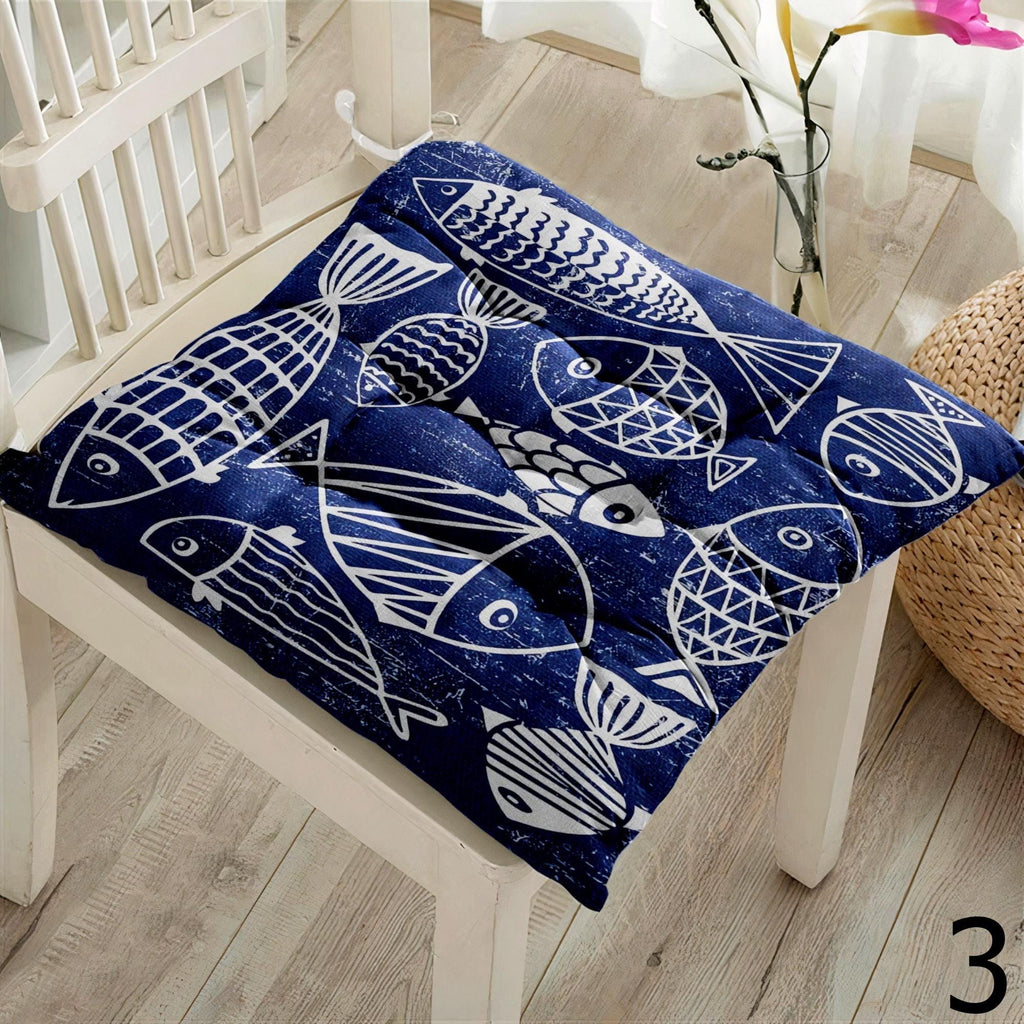 Starfish Coral Design Summer Patio Cushions, Nautical Ocean Seat Cushions, Coastal Sea Life Chair Pads, Beach Home Chair Cushions