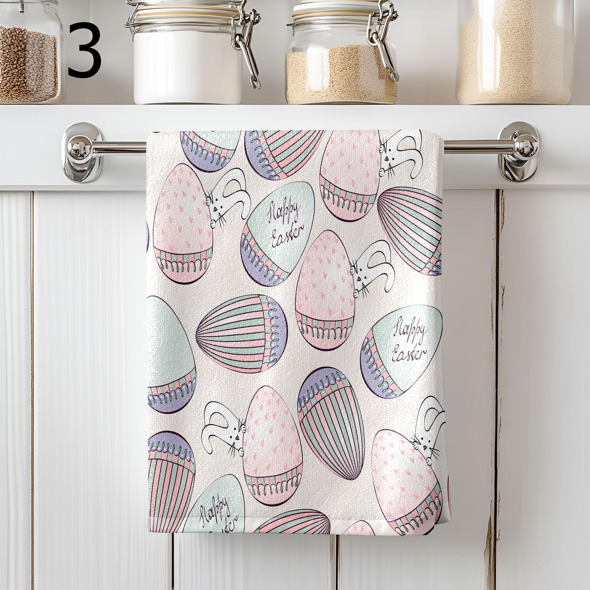 Colorful Eggs Tea Towels, Happy Easter Tea Towels, Easter Eggs Dish Towel, Easter Kitchen Towels, Easter Eggs Hand Towel