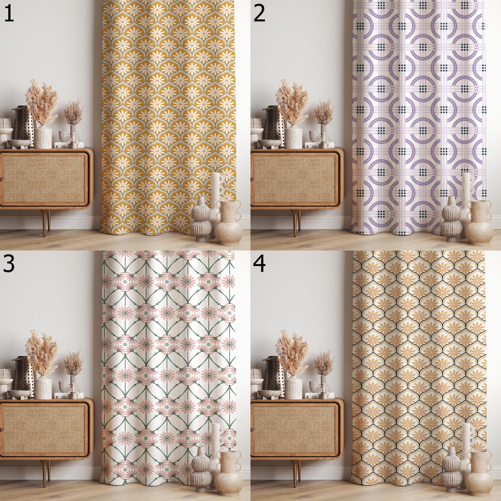 Retro Window Curtains, Retro Flowers Curtains, 70s Floral Curtain, Mid Century Style Printed Curtain, MCM Print Panel Curtains, 80s Drapes