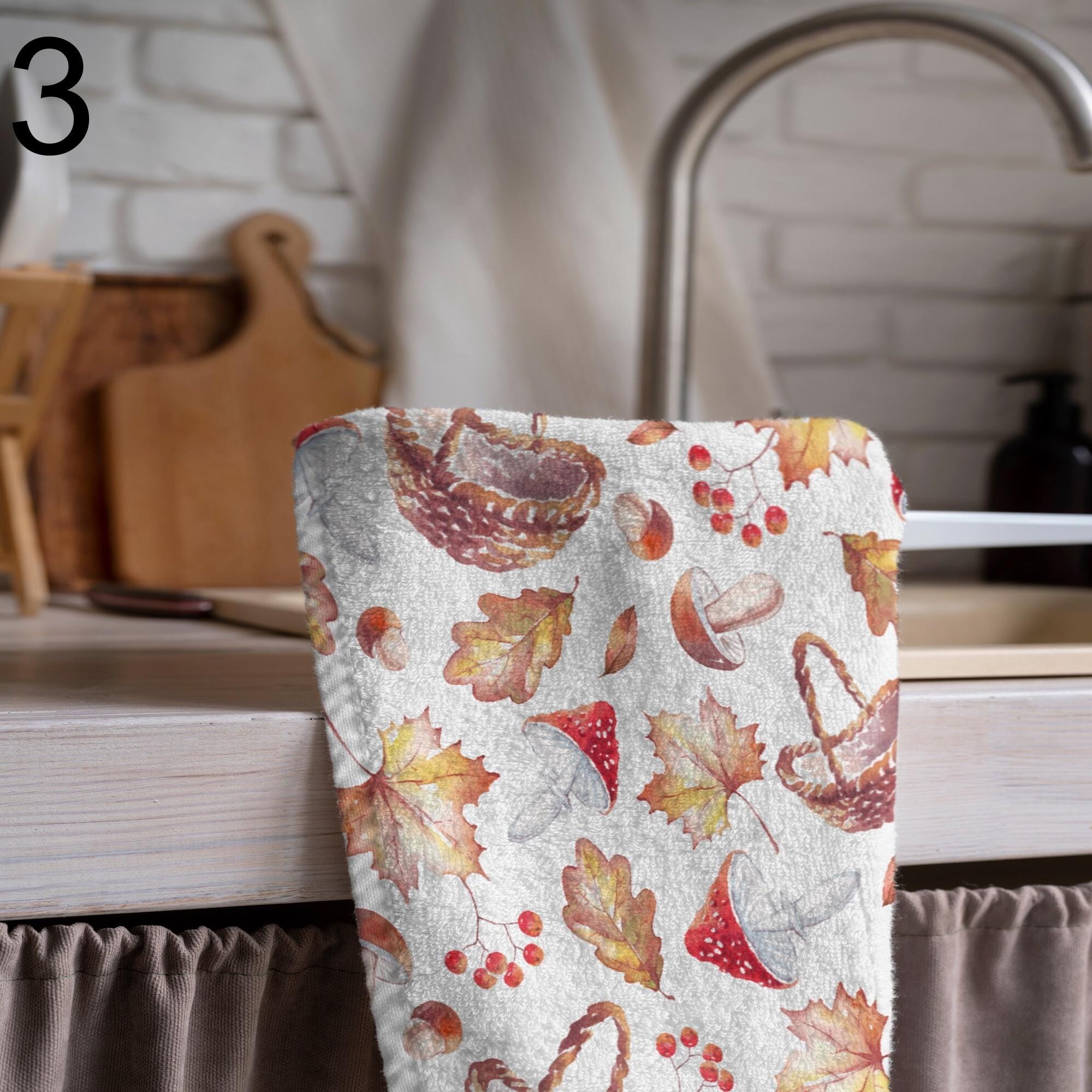 Autumn Leaves Tea Towels, Thanksgiving Tea Towel, Autumn Kitchen Dish Towels, Fall Kitchen Hand Towel, Thanksgiving Kitchen Tea Towel