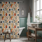 Mid Century Modern Shower Curtains, 70s Printed Shower Curtain, 80s Bath Waterproof Drapes, Retro Bathroom Shower Curtains