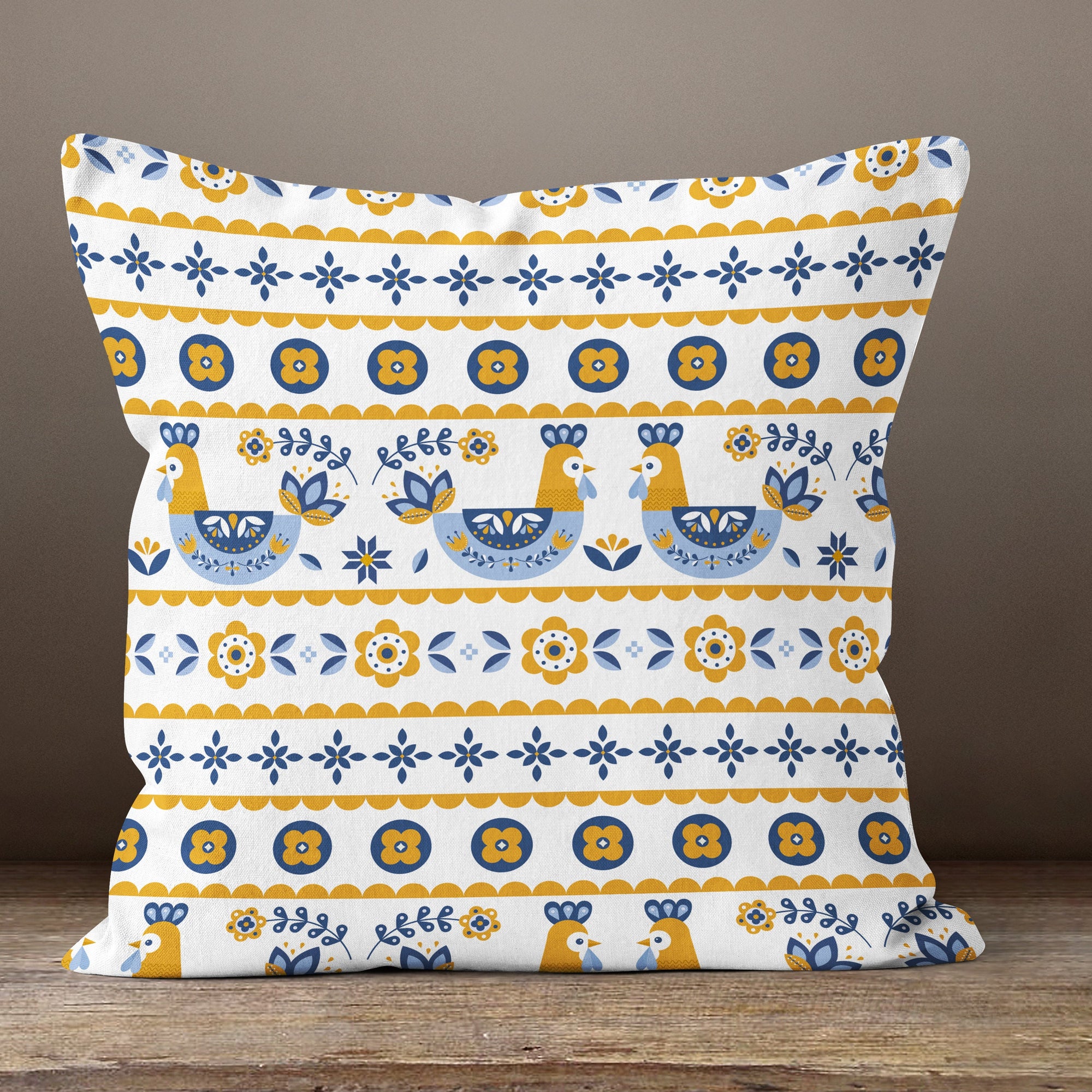 Scandinavian Pillow Cover, Blue And Yellow Scandi Cushion Cover, Minimalist Nordic Throw Pillow Cover, Swedish Folk Art Colorful Pillowcase