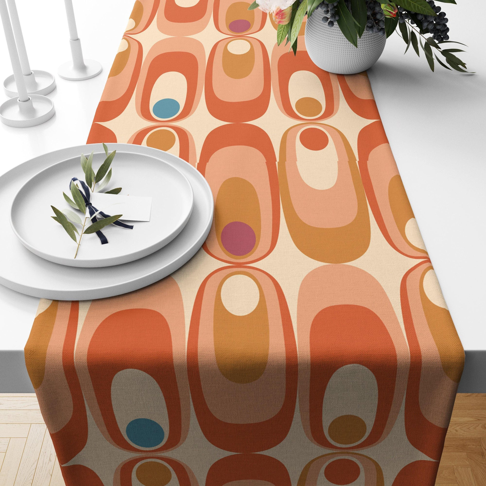 Retro Mid Century Modern Geometric Table Runner, Retro Party Table Decor, 70s Table Decor, Geometric Retro Table Runner