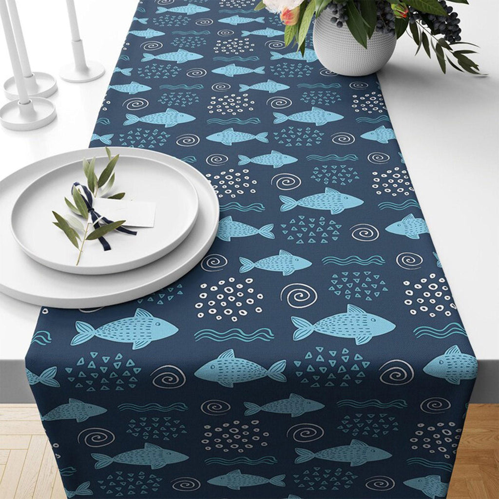 Nautical Table Runner, Sea Life Table Runner, Fish Table Runner, Blue and Mint Coral Table Runner, Anchor Table Runner, Marine Table Runner