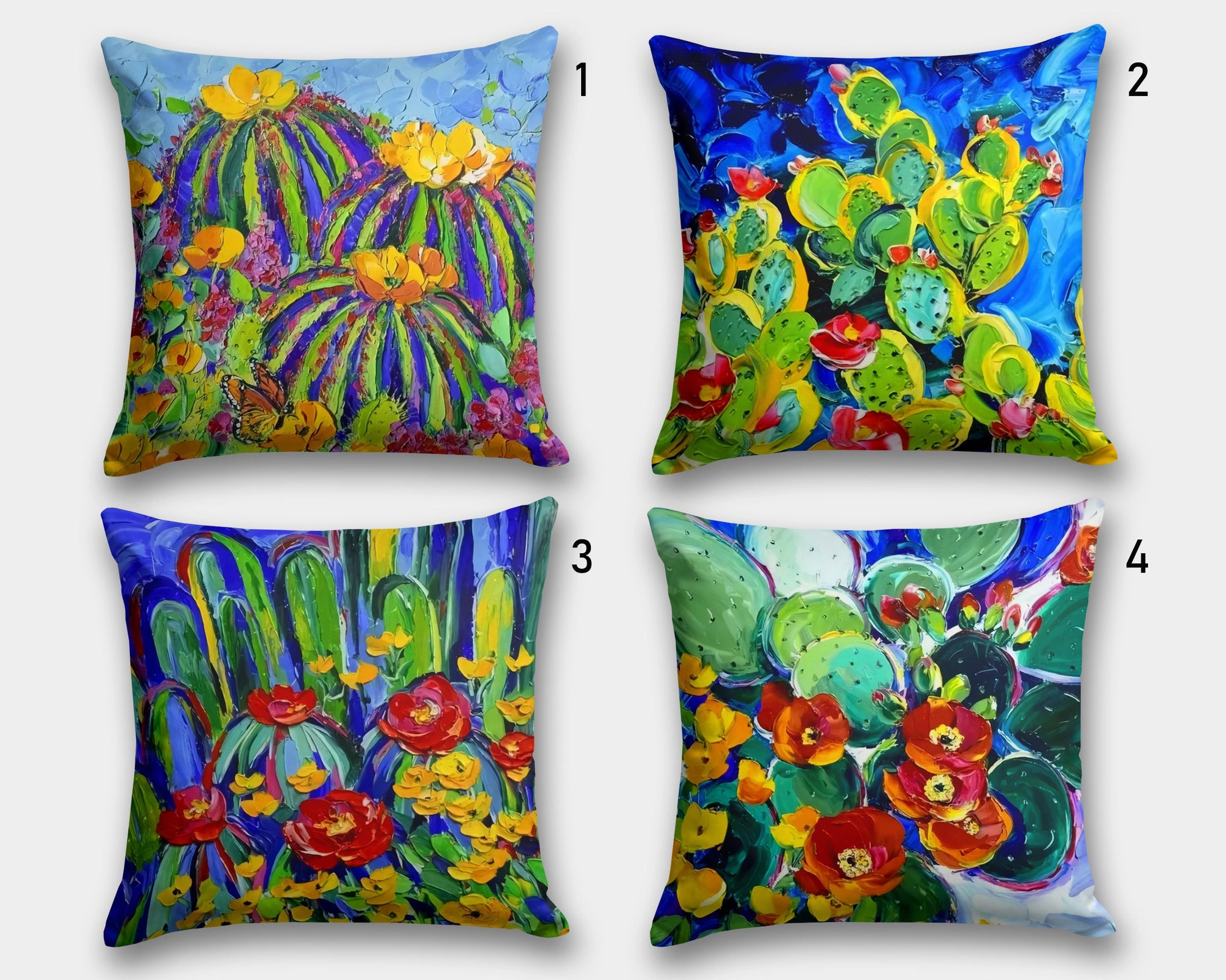 Colorful Cactus Pillow Cover, Succulent Cactus Cushion Covers, Succulent Flowers Pillow Covers, Succulent Digital Print Throw Pillow Covers
