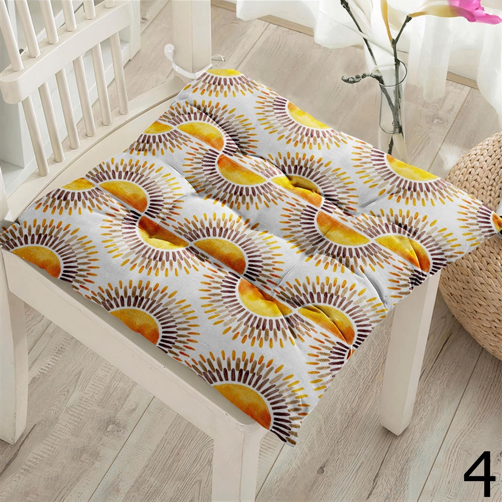 Floral Chair Pads, Sunflower & Daisy Seat Cushions, Colorful Flower Kitchen Patio Pillows, Multicolored Floral Chair Cushions