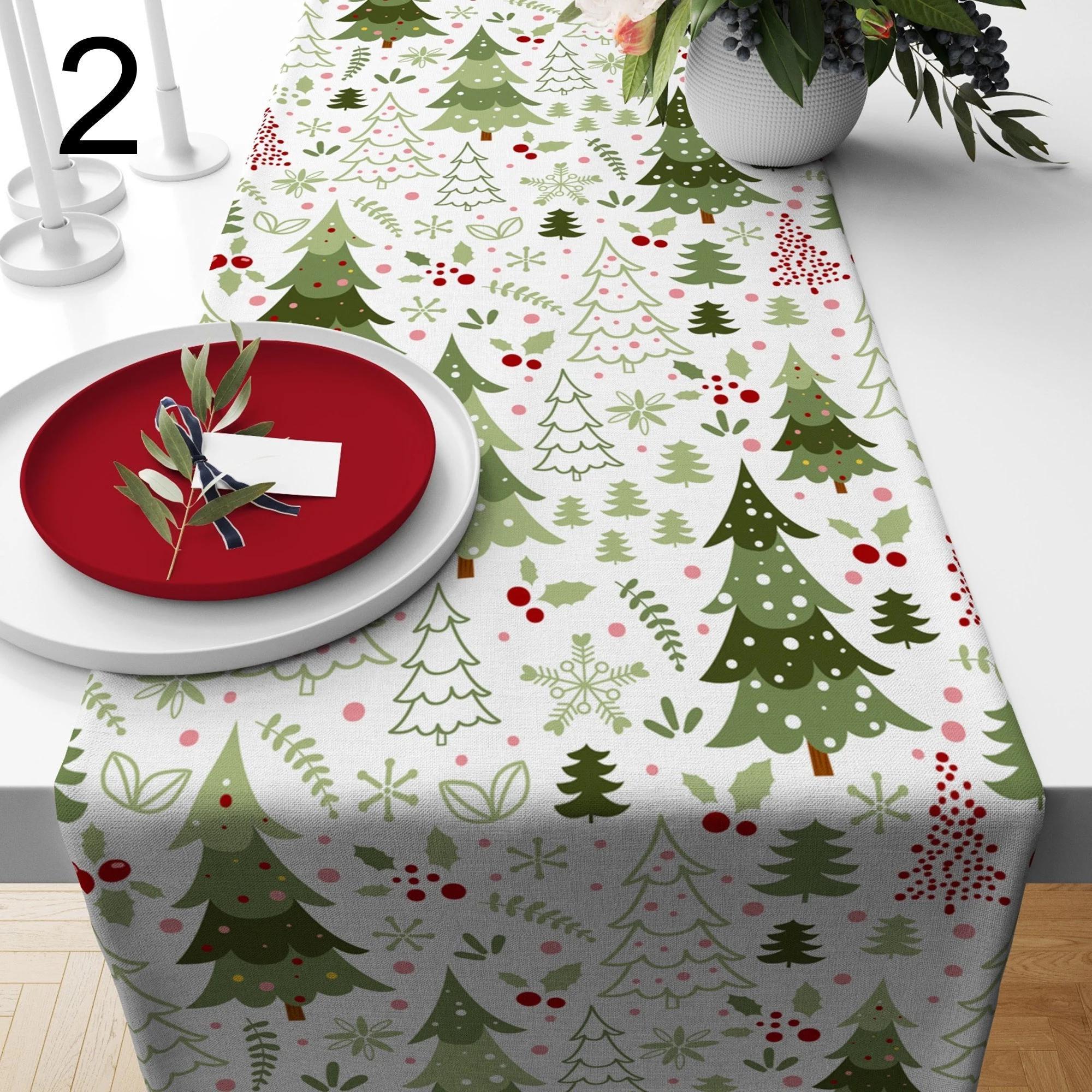 Christmas Table Runner, Holly Pine Tree Table Runner, Xmas Pine Tree Table Runner, Christmas Party Table Runner, Christmas Gift