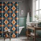 Mid Century Modern Shower Curtains, 70s Printed Shower Curtain, 80s Bath Waterproof Drapes, Retro Bathroom Shower Curtains