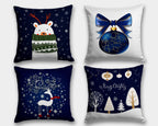 Merry Christmas Pillowcase, Holly Cute Animals Pillow Cover, Christmas Deer Cushion Cover, Blue Winter Cute Animals Xmas Pillow Cover