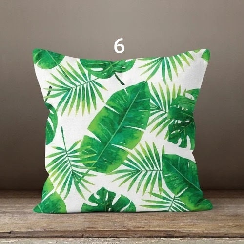 Tropical Leaves Pillow Cover, Leaves Pillow Cover, Floral Cushion Cover, Giant Leaves Cushion Cover, Green Botanical Pillow Cases