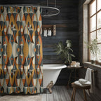 Mid Century Modern Shower Curtains, 70s Printed Shower Curtain, 80s Bath Waterproof Drapes, Retro Bathroom Shower Curtains
