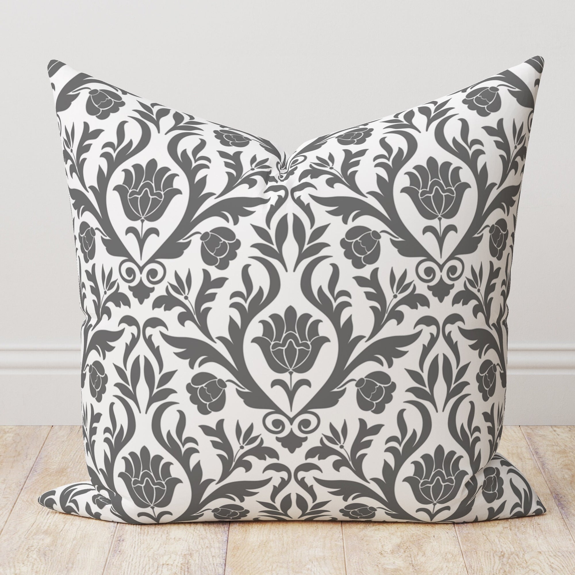Modern Vintage Floral Pillow Cover, Country Farmhouse Vintage Grey Floral Cushion Cover, Grey Pillow Covers 18x18, Grey Throw Pillows