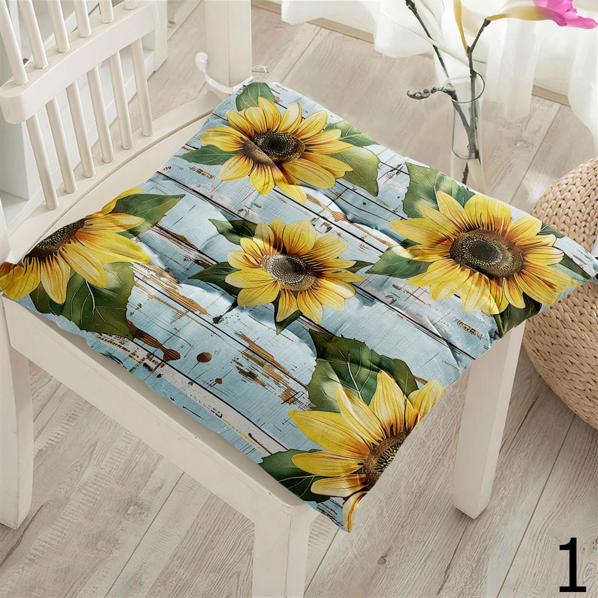 Sunflower Seat Pads, Floral Chair Cushions, Country Style Kitchen Chair Pillow, Rustic Flower Chair Pads, Indoor Outdoor Sunflower Cushions