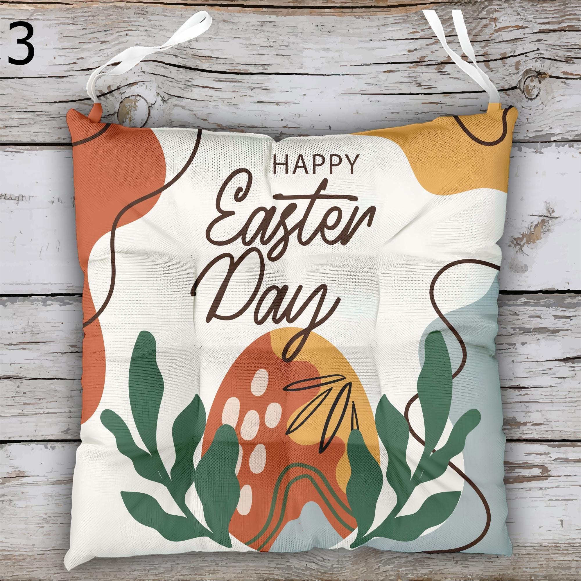 Easter Bunny Patio Cushions, Easter Chair Cushions, Colorful Easter Chair Cushions, Easter Outdoor Seat Pads, Easter Tie-On Chair Pads