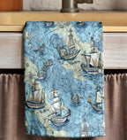 Vintage Sailboat Tea Towels, Nautical Tea Towel, Sailor Dish Towel, Maritime Print Hand Towels, Yatch Hand Towels, Ocean Hand Towel