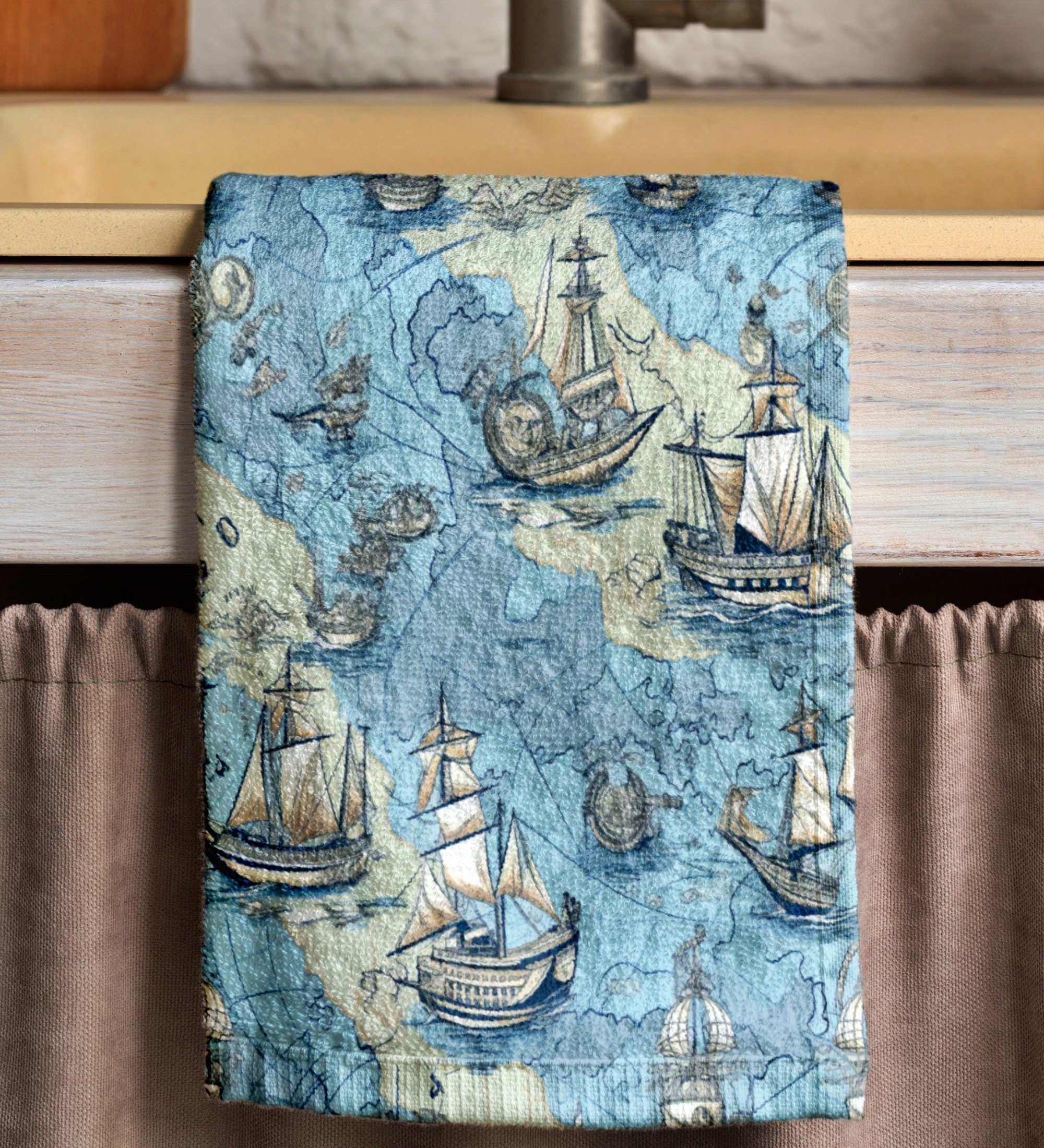 Vintage Sailboat Tea Towels, Nautical Tea Towel, Sailor Dish Towel, Maritime Print Hand Towels, Yatch Hand Towels, Ocean Hand Towel