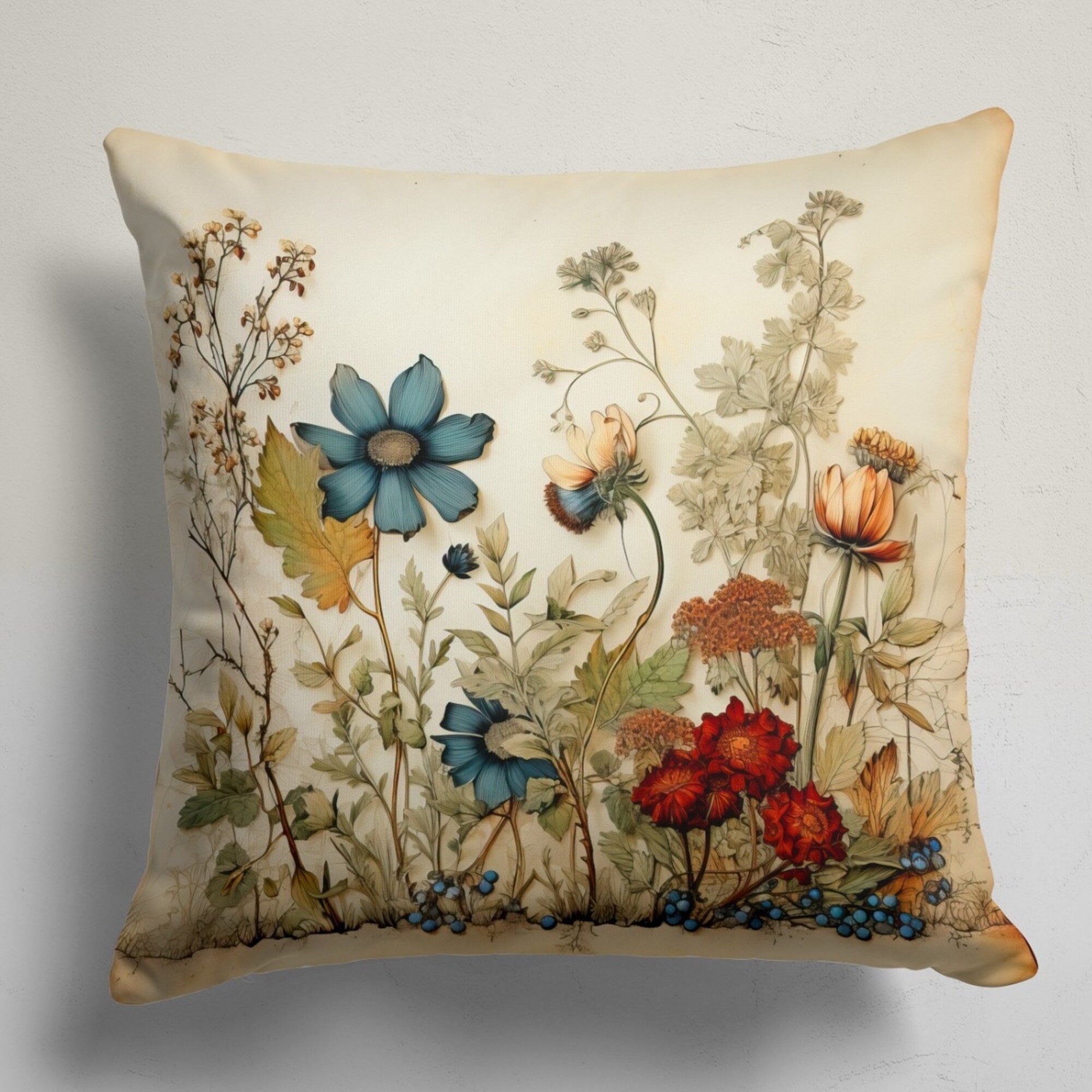 Wildflowers Pillow Covers, Flowers Throw Pillow Covers, Multicolor Floral Cushion Cover, Floral Printed Pillow Cases