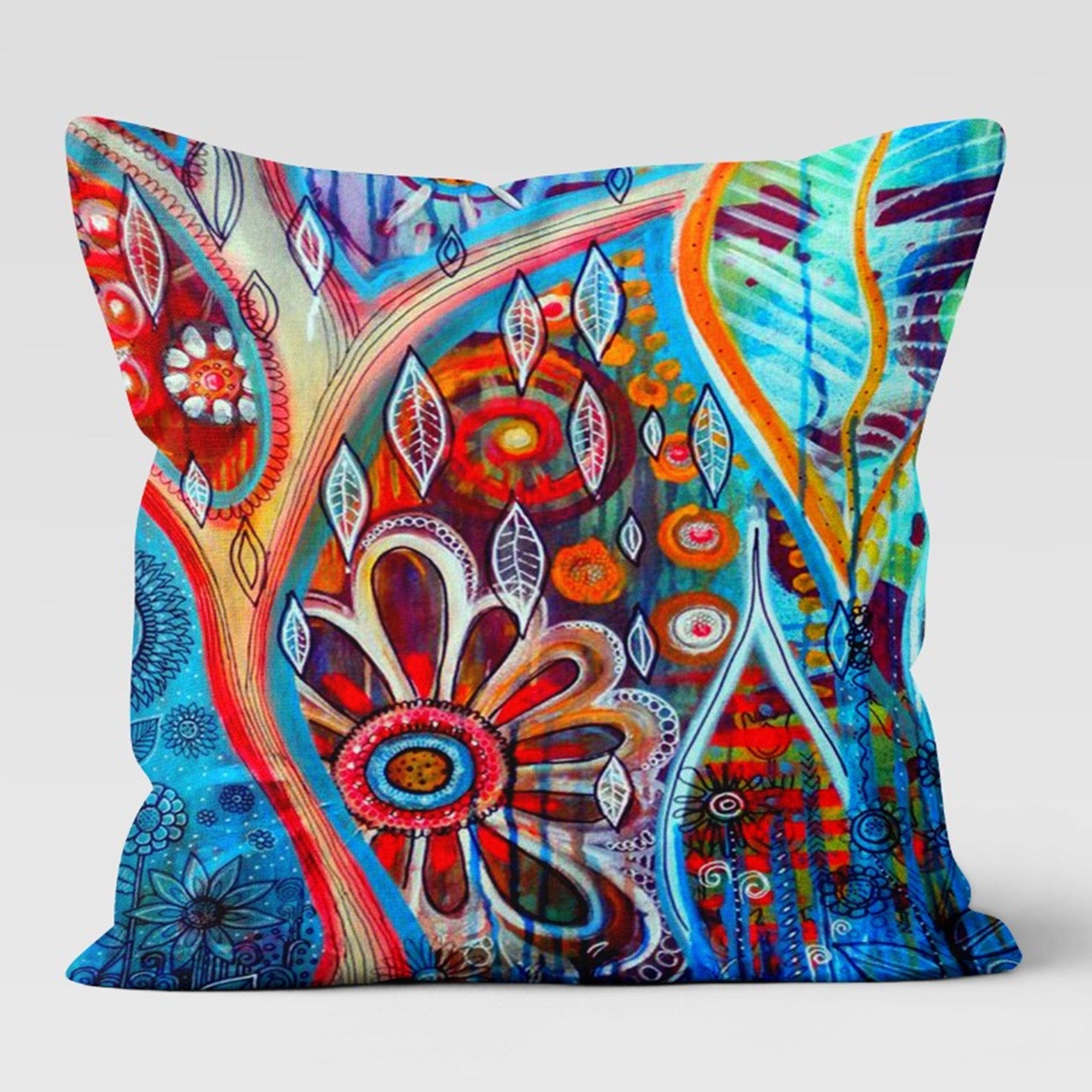 Colorful Floral Pillow Cover, Floral Pillow Cover, Home Decor, Summer Cushion Case, Geometric Pillow Cover, Digital Cushion, Housewarming