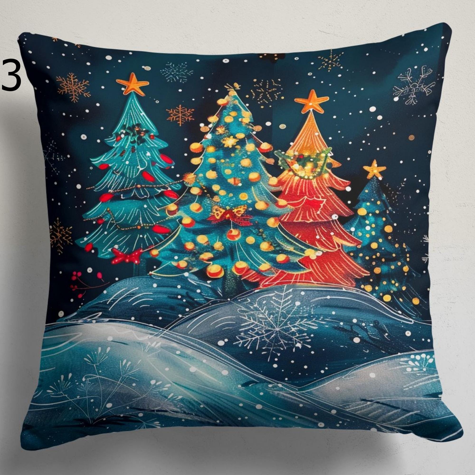 Mery Christmas Throw Pillow Cover, Xmas Cushion Cover, Santa Claus Pillow Covers, Christmas Home Decor, Christmas Pine Tree Pillowcase