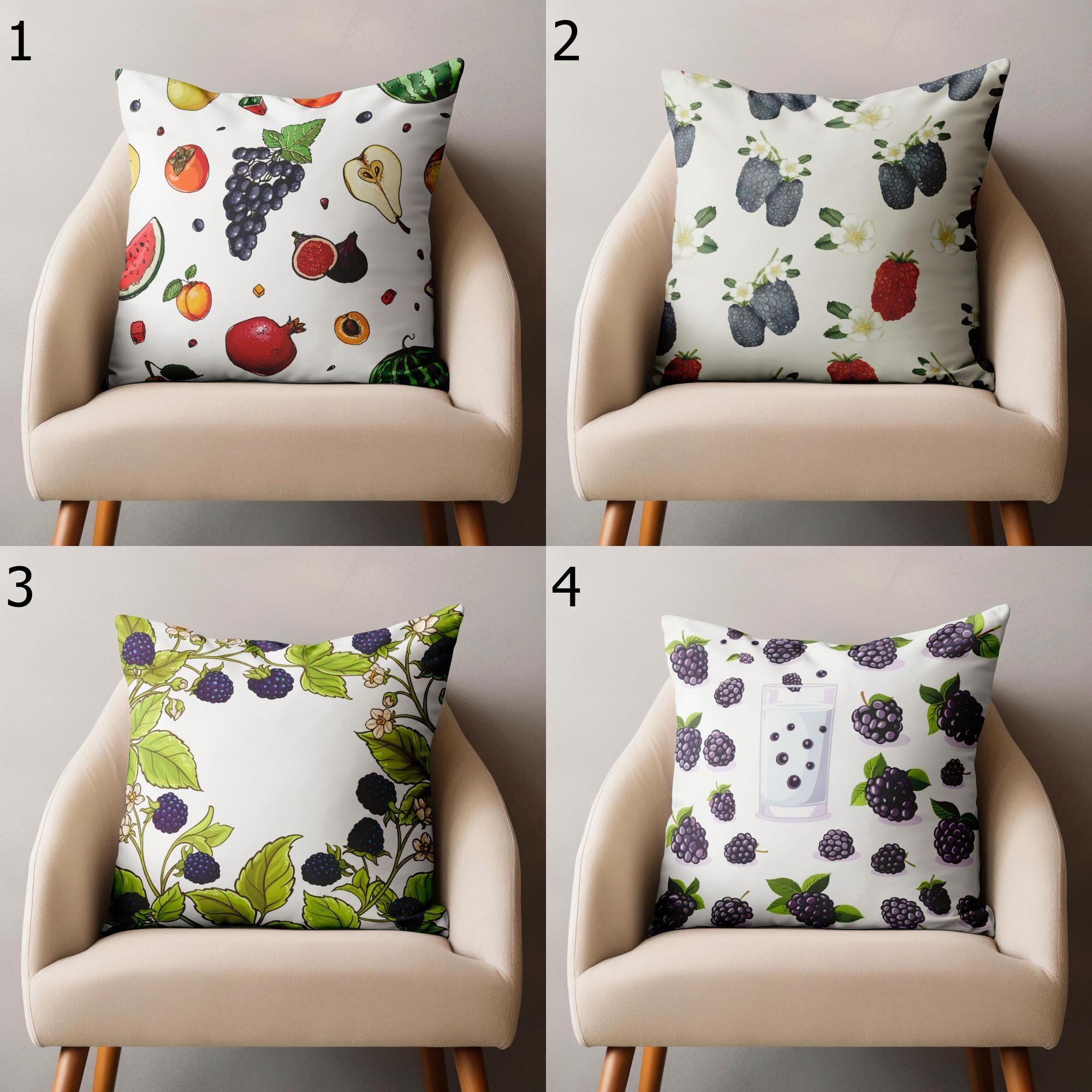 Kitchen Fruits Pillow Covers, Fruits Throw Pillow Covers, Berry Pillow Covers, Summer Fruit Print Cushion Cover, Colorful Fruits Pillowcases