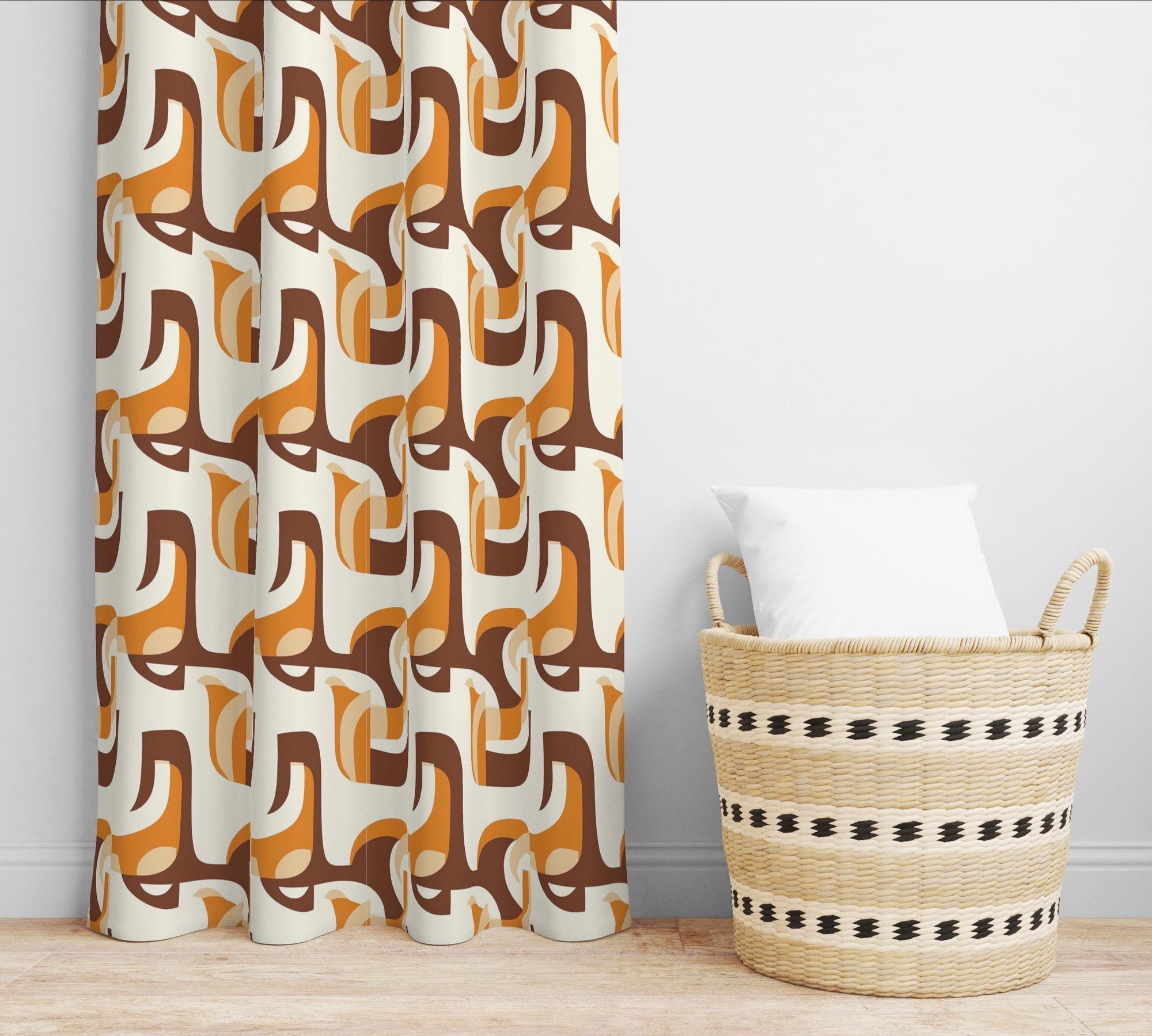 Mid Century Modern Window Curtains, Retro Curtain Panels, MCM Print Curtain, Orange Retro Style Living Room Curtain, 70s Retro Curtains