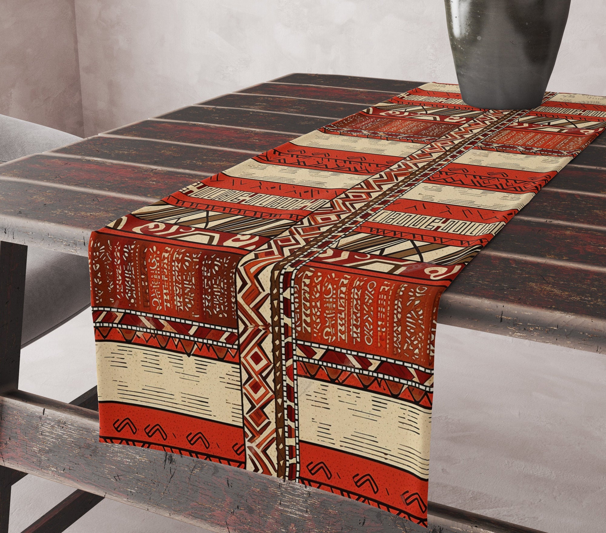 Ethnic Geometric Table Runner, Terracotta Southwestern Table Runner, African Geometric Tribal Table Runner, Ethnic African Table Runners