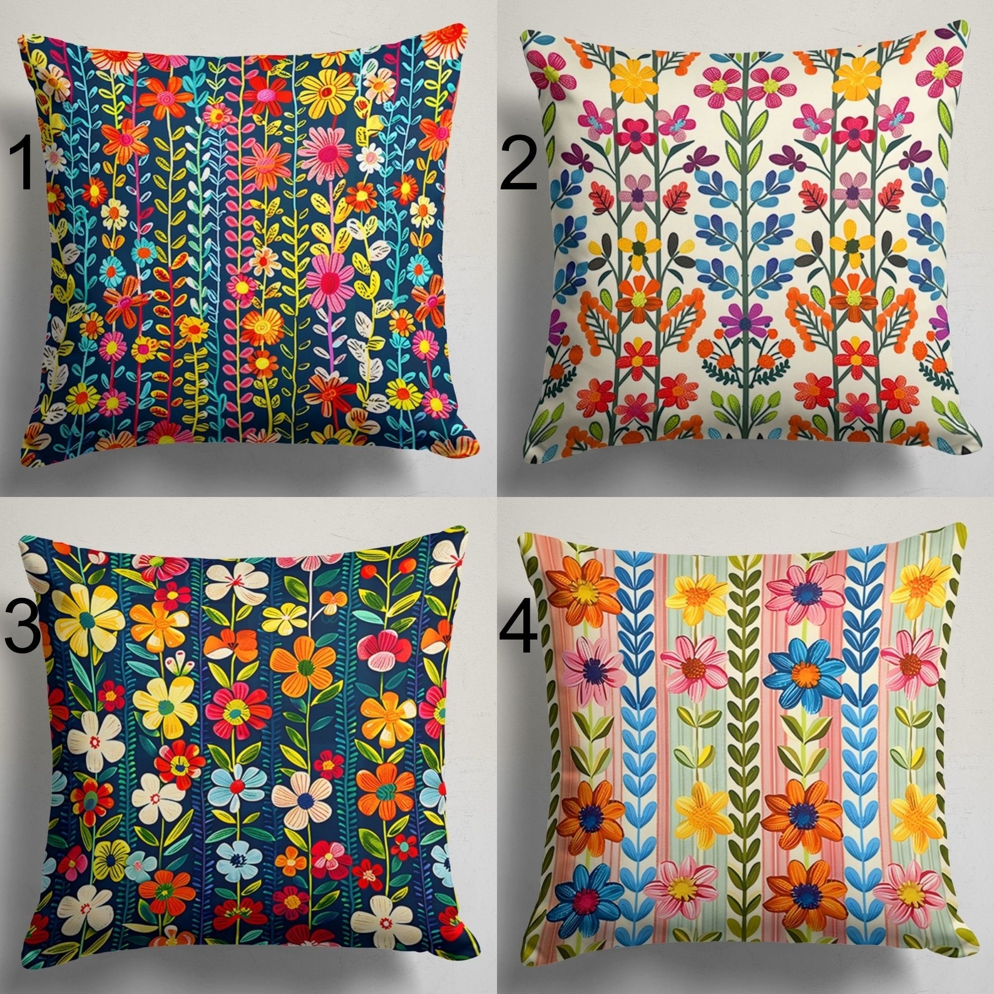 Floral Throw Pillow Covers, Spring Floral Cushion Cover, Yellow Flowers Cushion Cover 16x16, 18x18, 20x20, Colorful Floral Pillow Case