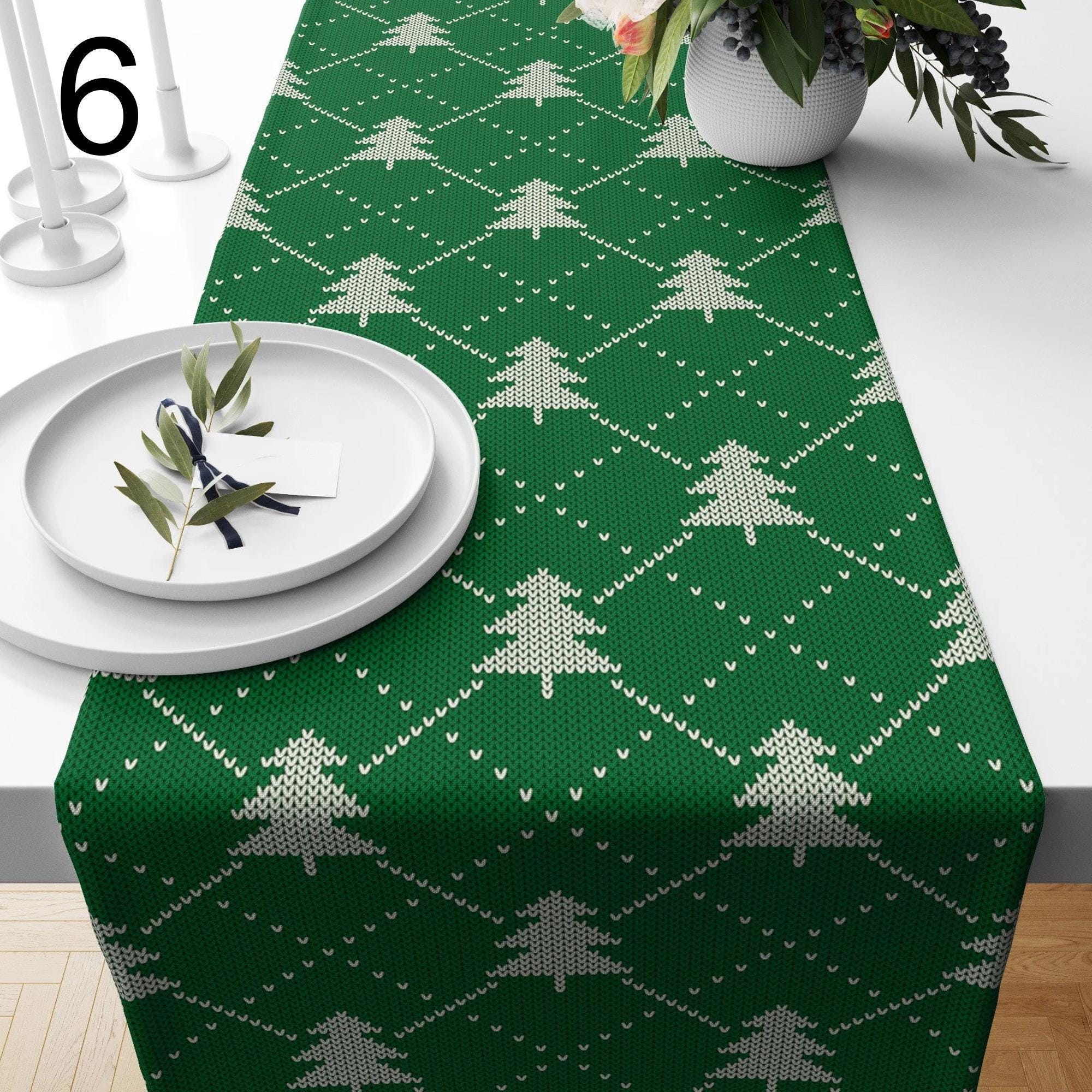 Christmas Table Runner, Holly Pine Tree Table Runner, Xmas Pine Tree Table Runner, Christmas Party Table Runner, Christmas Gift
