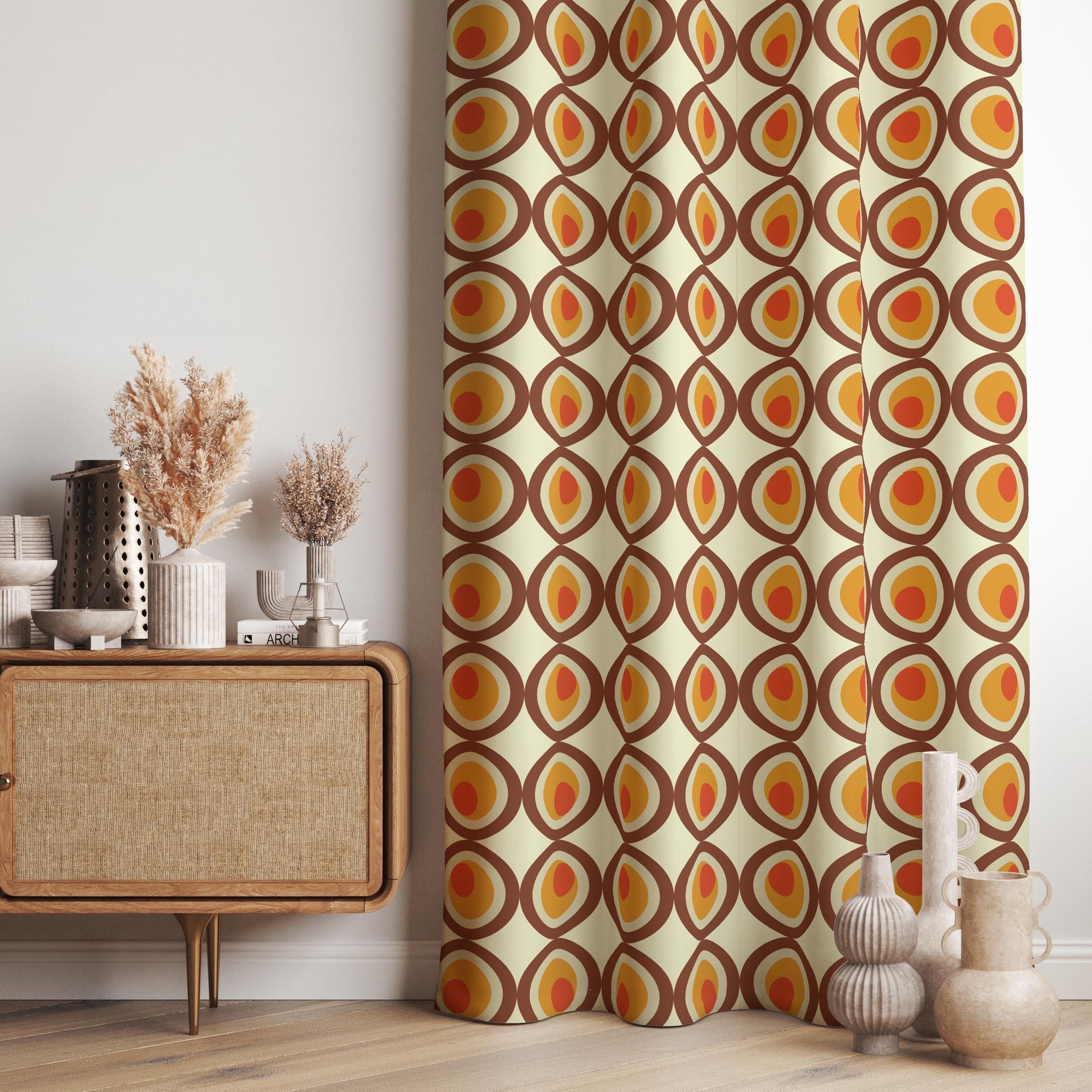 Retro Curtains, Mid Century Modern Window Curtains, 70s Retro Orange Curtain, MCM Curtain, Retro Vintage Print Drapes, 60s, 80s Curtains
